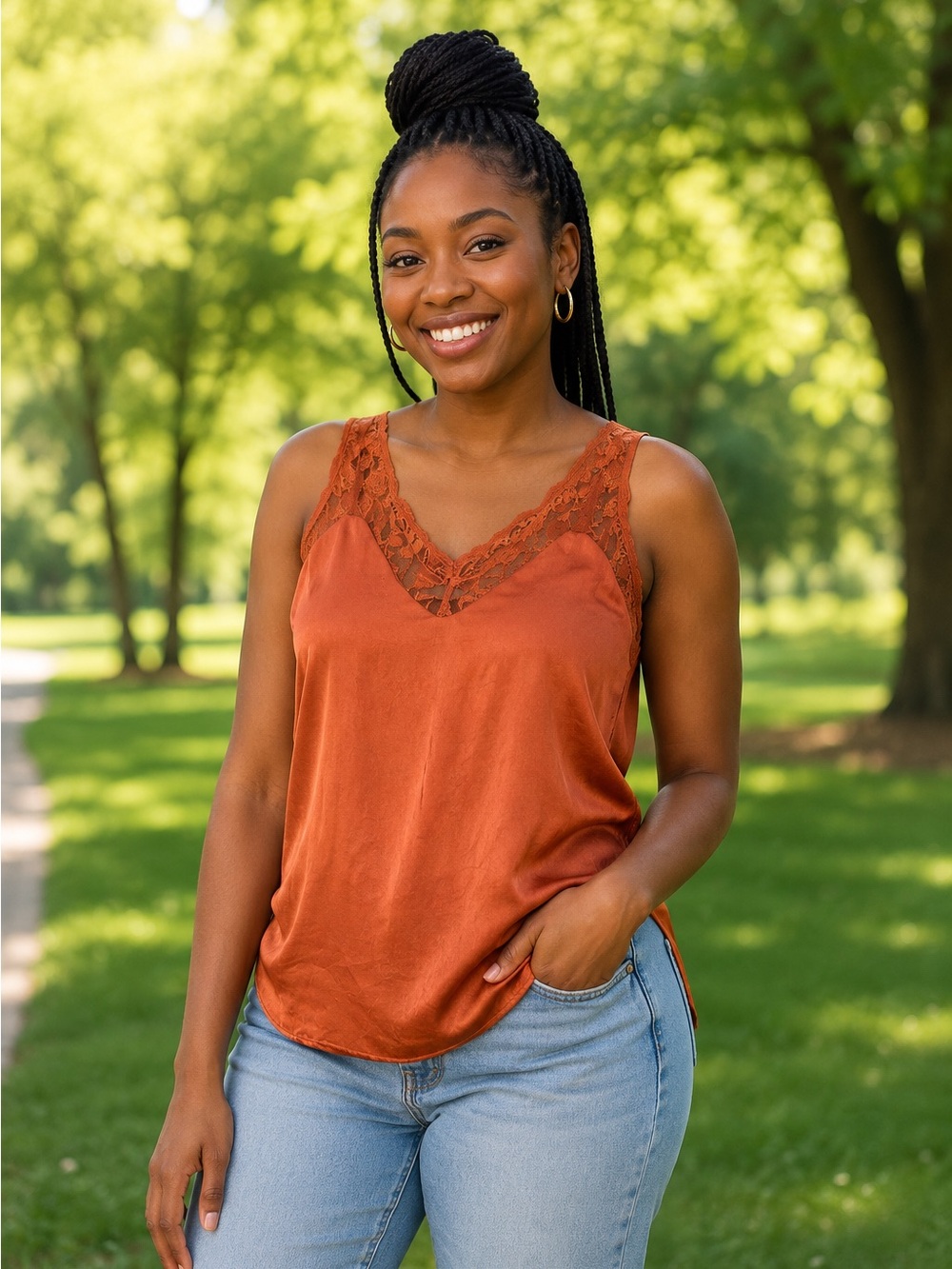 MAURICES Boho Burnt Orange Camisole with lace Size XS